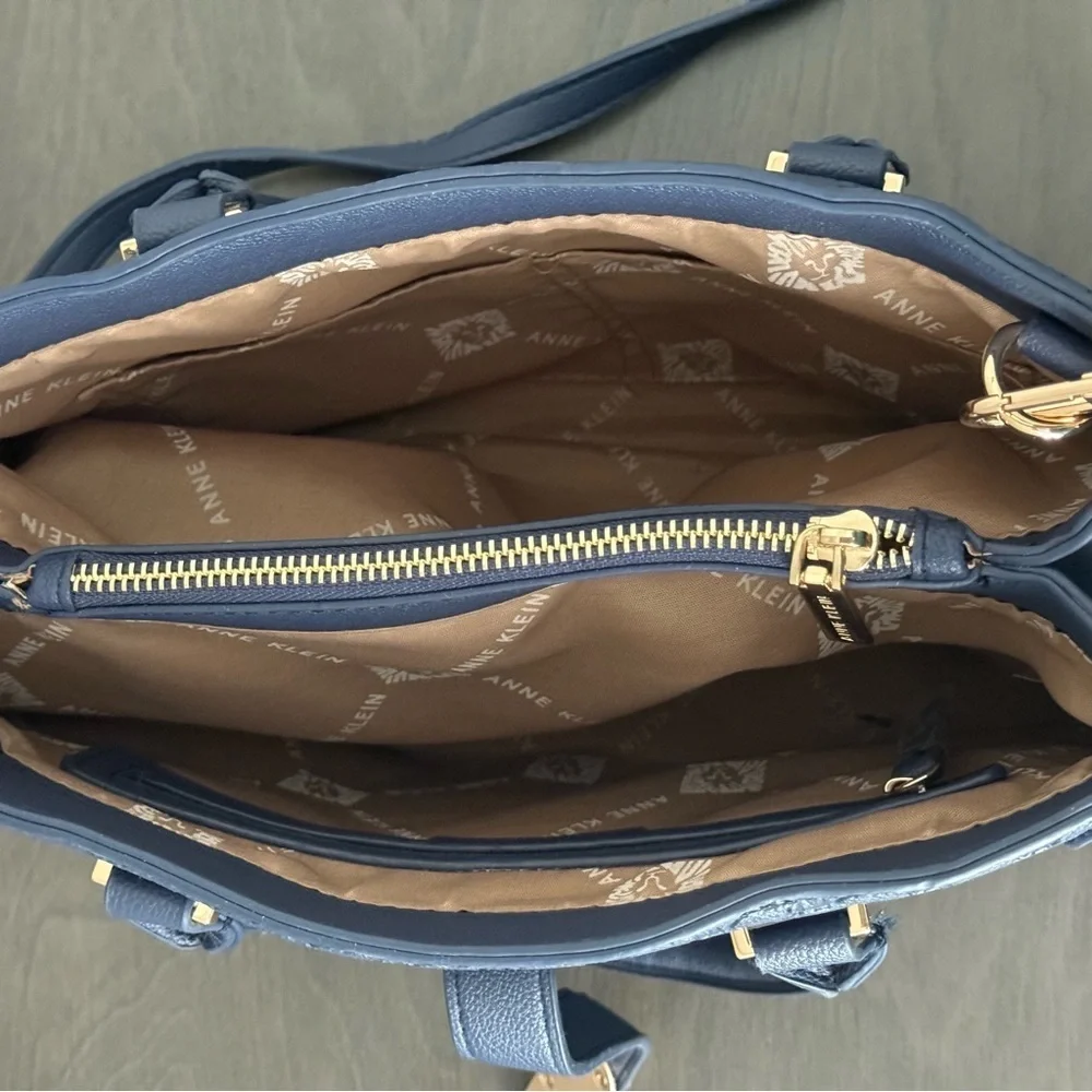 Anne Klein Midnight Blue Embossed Logo Handbag